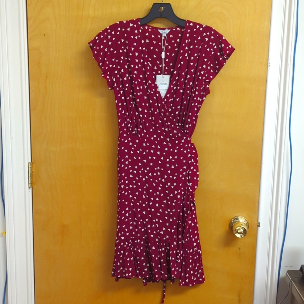 Nwt Rails Red Heart print Wrap Dress XS
